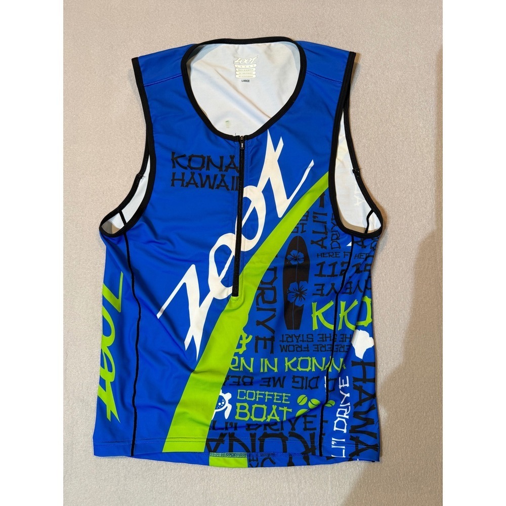 Zoot Kona Hawaii Triathlon Cycling Jersey Tank Blue Lime Green Mens Large